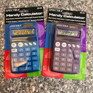 Spectra SC-50 Handy Calculator Set 2 Pack Translucent Blue Purple Dual Power